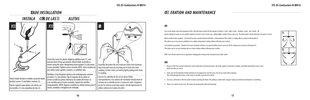 Westinghouse ETL-ES-Contractors-R-Wh14 owner manual Operation And Maintenance 